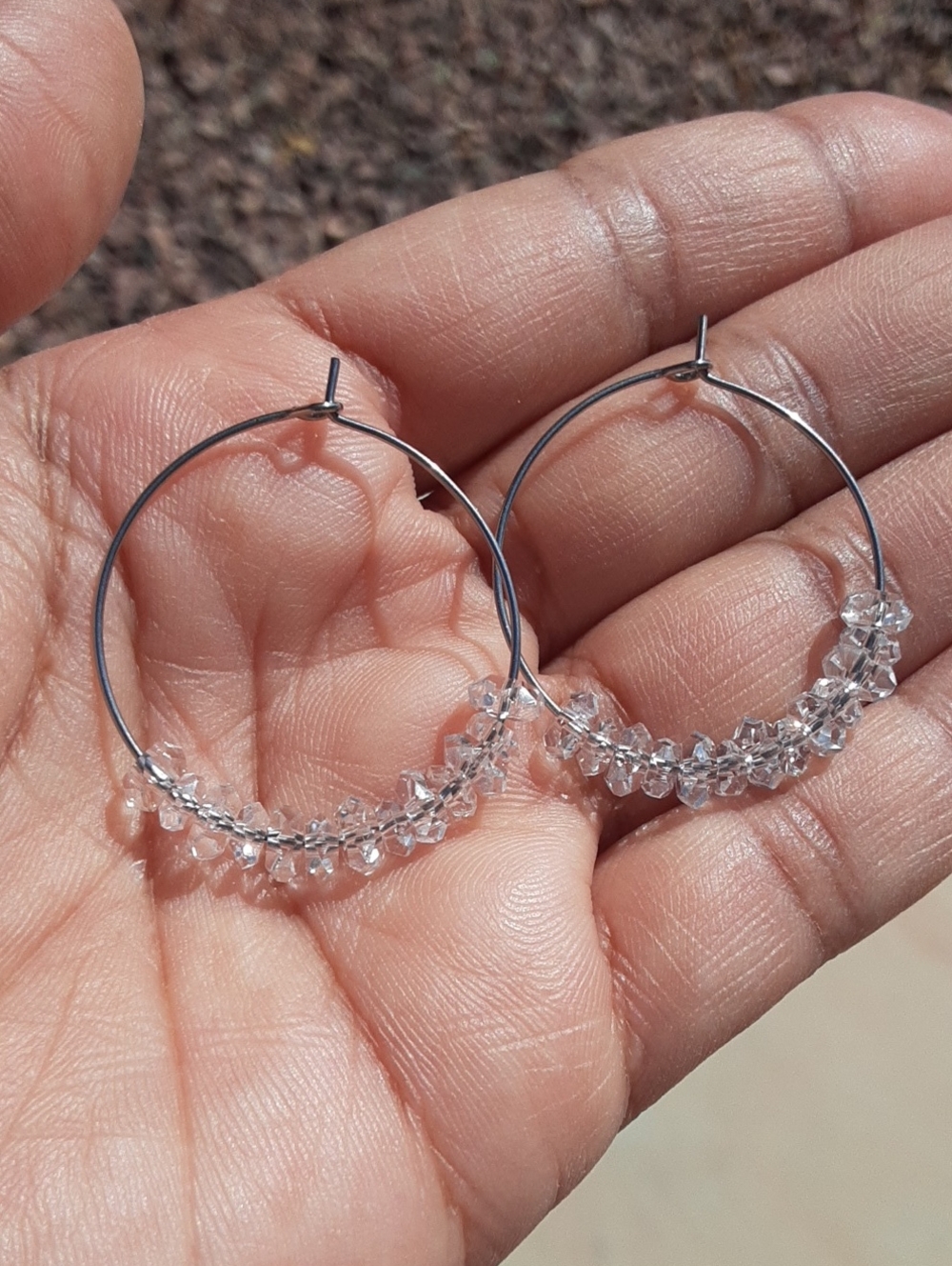 HERKIMER DIAMOND QUARTZ Stainless Steel Hoops.